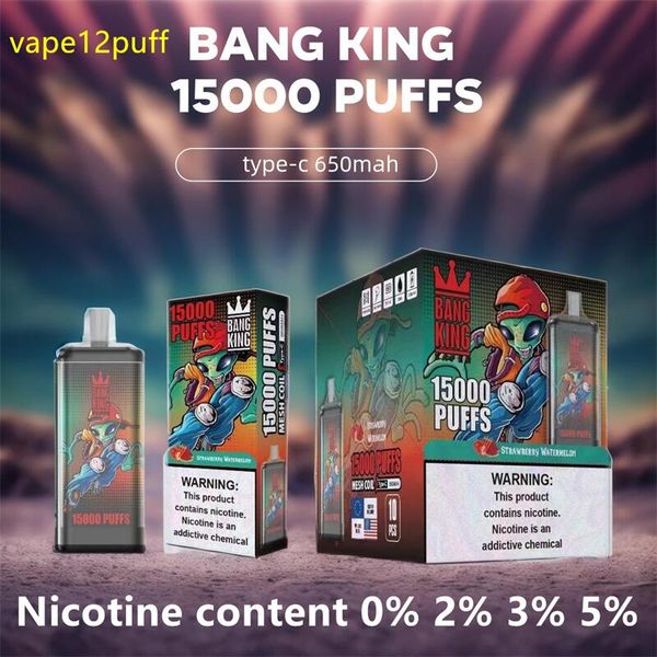 Bang King Puff15000 15000 PUFF Disponível e-cigarro pré-carregado 650MAHPOD MESH BOTAÇÃO BOIL