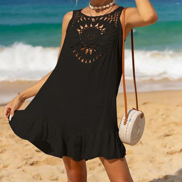 Roupa de banho feminina crochê biquíni cobrir sexy maiô praia vestido cor sólida malha girassol wear 2024 verão maiô beachwear