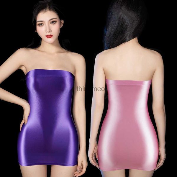 Grundlegende Freizeitkleider, Sommer, sexy, figurbetontes Kleid, ärmellos, einfarbig, enger Bleistift, glänzend, glänzend, durchsichtig, Micro-Mini-Party-Clubwear für Damen, YQ240223