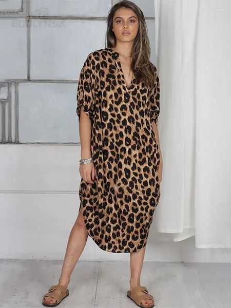 Costumi da bagno da donna Leopardo sexy Taglie forti Caftano Casual Manica arrotolata Camicia di protezione solare Abbigliamento da donna Abbigliamento da spiaggia Costume da bagno Abito da casa