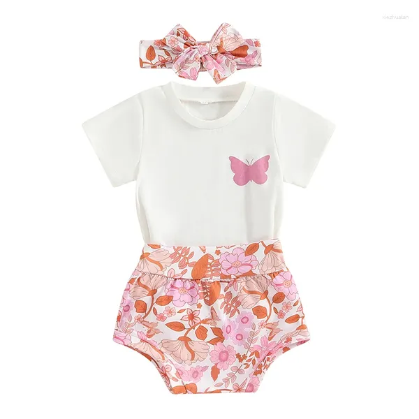 Kleidung Sets Säugling Baby Mädchen Sommer Outfits Kurzarm Tops Schmetterling T-shirt Blume Shorts Geboren Kleidung