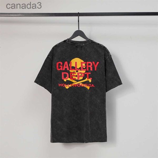 Galerias Dept Harajuku Vintage Lavado Selo de Ouro Letras Crânio Impresso Camiseta Solta Oversized Hip Hop Unissex Manga Curta Tees Jmg VZ47