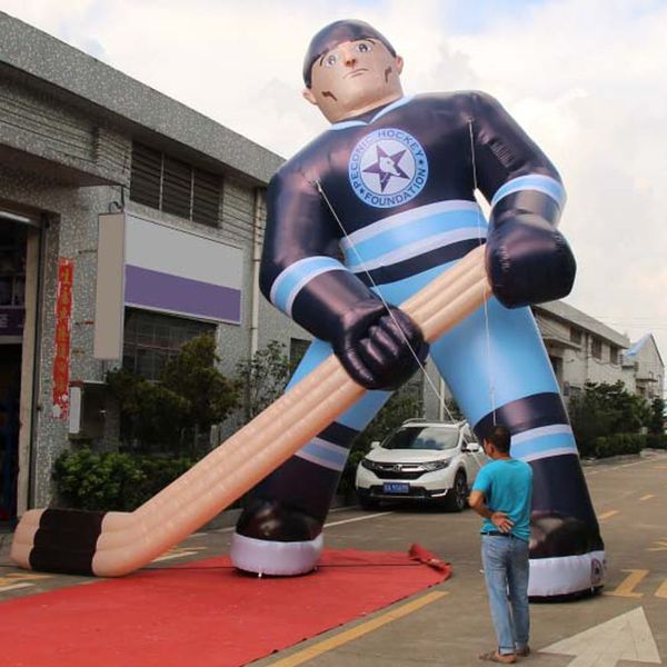 Atacado 8mH (26 pés) com soprador Publicidade personalizada Jogador de hóquei inflável Modelo Escultura de esportista para decoração de local de competição