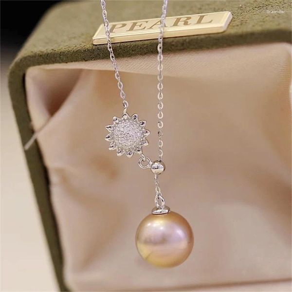 Ciondoli MeiBaPJ 8-9mm Collana con pendente a forma di fiore naturale con perla rotonda in vero argento sterling 925 gioielli da sposa per le donne