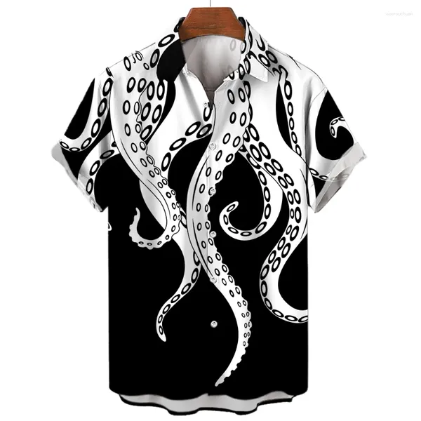 Camicie casual da uomo Tentacolo di polpo Stampa Estate Manica corta oversize Moda Camicette monopetto Tendenza Top Abbigliamento uomo