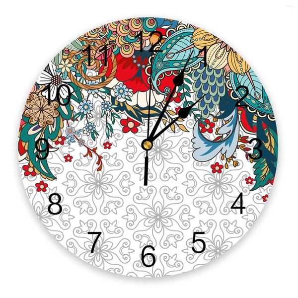 Relógios de parede Bohemian estilo abstrato floral plantas impressas relógio moderno silencioso sala de estar decoração de casa pendurado relógio