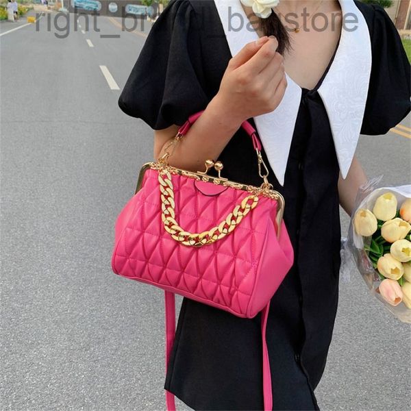 Borsa a tracolla da donna elegante Borsa a tracolla con catena spessa Borsa a tracolla in pelle PU Borsa da pranzo pieghevole da donna Portafoglio blu rosa W261w