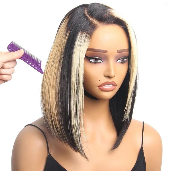 Короткий парик из натуральных волос Боб, прямые 13x5x1 HD, парики с боковой частью для чернокожих женщин, предварительно выщипанные, с омбре, 180%