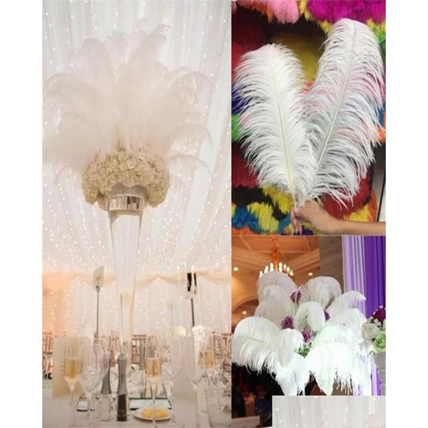 Decoração de festa 50pcslot 626 polegadas avestruz pena branca pluma mesa de casamento peça central desktop p natal decor2483908 gota deliv dh3c9