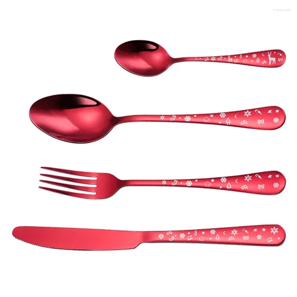 Set di stoviglie Coltello e forchetta natalizi Set da tavola in quattro pezzi Cucchiaio completo da tavola in ceramica Forchette portatili in acciaio inossidabile