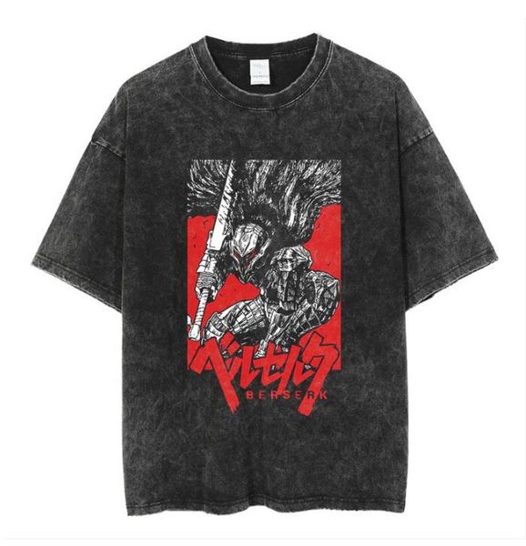 Erkekler T-Shirt Anime Berserk Vintage Mango Turşu T-Shirt% 100 Pamuklu T-Shirt Hip Hop Sokağı Giyim Kısa Kollu Modaya Desen Basılı Üst