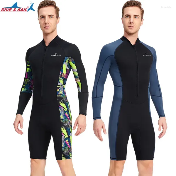 Mulheres Swimwear 2024 Homens Wetsuits Manter Aquecido 1.5mm Neoprene Front Zip Manga Longa Shorty Mergulho Pele Snorkeling Surf Canoagem Wetsuit