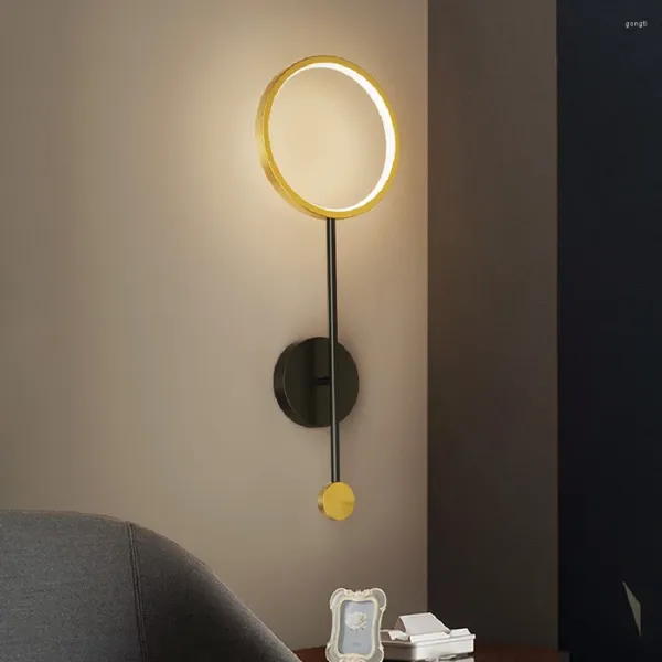 Wandleuchte, modern, schwarz, goldene Lichter, Eisen, rund, Nachttisch, Innendekoration, Atmosphärenlicht für Wohnzimmer, Flur, Garderobe, Arbeitszimmer, Café