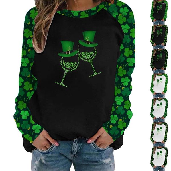 Camisetas femininas YYQ10 St Day Wine Glass Manga comprida Top Sexy Tops para mulheres vestido