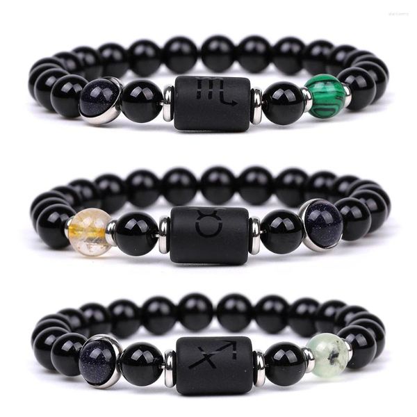 Filo 12 segni zodiacali costellazione fascino luminoso uomo donna coppia bracciali pietra di cristallo naturale VirgoLibra braccialetto regalo di compleanno