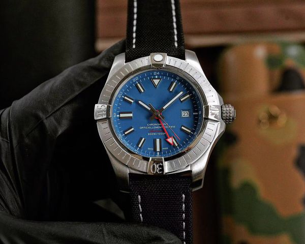 43mm relógio masculino de luxo marca de moda designer relógio série vingador movimento mecânico totalmente automático pulseira de lona de carvalho vidro de alta qualidade com caixa