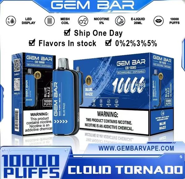 GEM BAR 10000 puff caneta vape descartável 2% 3% 5% 650 mAh vapes recarregáveis atacado descartável e-cigarro recarregável 20ML 15 Flaovrs dispositivo