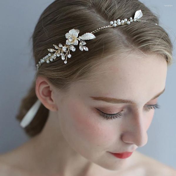 Fermagli per capelli Semplice fascia da sposa floreale con perline di cristallo fatta a mano Gioielli per feste con corona di perle