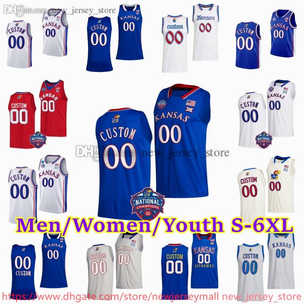 Maglia da basket personalizzata S-6XL Kansas Jayhawks 15 Kevin McCullar Jr. 1 Hunter Dickinson 24 K.J.Adams Jr. Johnny Furphy Dajuan Harris Jr. Elmarko Jackson Maglie cucite