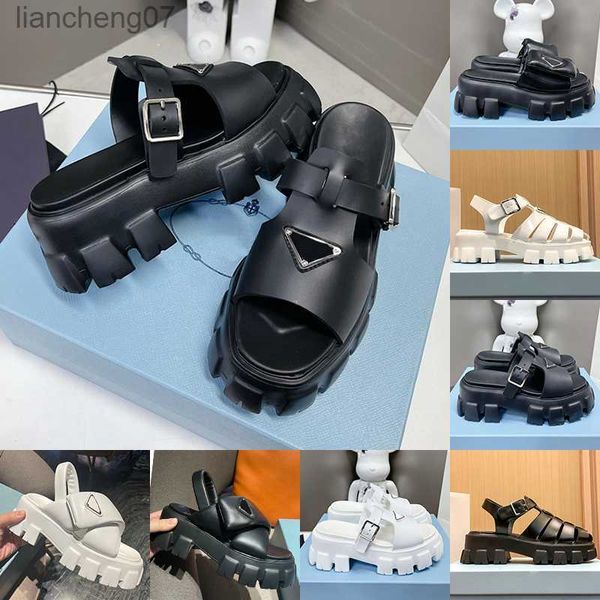 Tasarımcı Sandalet Kadın Monolit Roman Köpük Kauçuk Platform Sandal Yastıklı Nappa Deri Lug Sırı Lüks Ekmek Yaz Kesme Toka Plajı Ayakkabı 240223