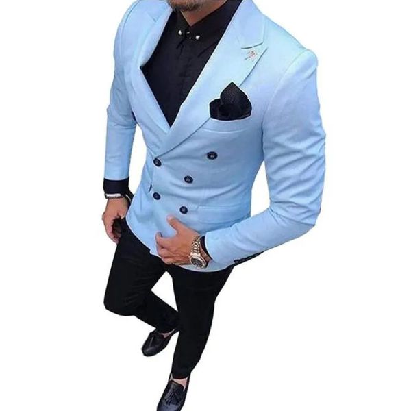 Suits klasik yeni moda erkek takım elbise 2 adet çift göğüslü çentik yaka blazer ceket smokin pantolon düğün partisi (ceket+pantolon)