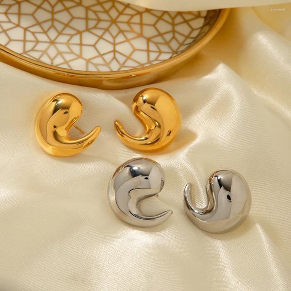 Brincos de parafuso prisioneiro 18k banhado a ouro aço inoxidável minimalista suave vírgula design à prova de manchas luz luxo feminino orelha jóias