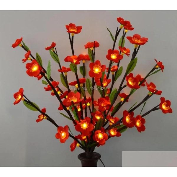 Ghirlande di fiori decorativi Ramo di fiori di ciliegio Luce con foglia verde 20 60 LED Decorazione della tavola di nozze di Natale Ramoscello goccia Del Dhzkp