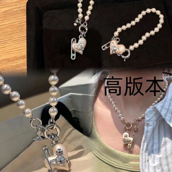 Planet-Halskette Designer-Halskette für Frau Vivienen Luxusschmuck Viviane Westwood 2023 Neue Western-Perlen-Herz-Pin-Halskette Saturn-Herz-Armband Geschenk für die beste F