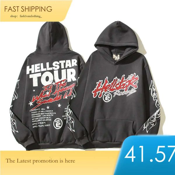 Hellstardesigner Felpa con cappuccio Hellstar Uomo Pullover Spiderweb Star Flash Manica lunga Street Felpe Hip-Hop Blu Rosso Grigio Nero Bianco 112 563