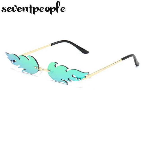 Sonnenbrille Randlos Flamme Sonnenbrille Damen Herren Mode Fledermaus Sonnenbrille für Mädchen Trendy Tränen Sonnenbrille Wing Shades Brillen Feuer Brillen L2402