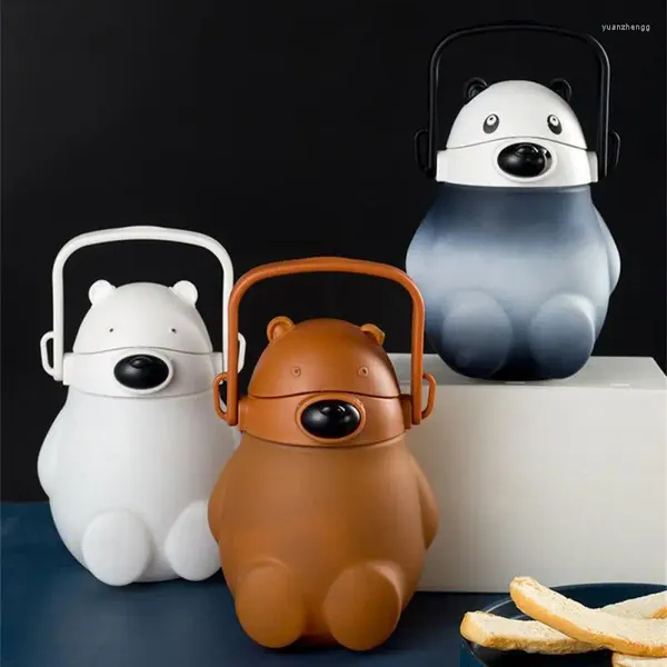 Bottiglie d'acqua Estate Grande Orso Bianco Tazza ad alto valore di bellezza Bicchieri di paglia Grande capacità Cintura per pancia in plastica Kawaii