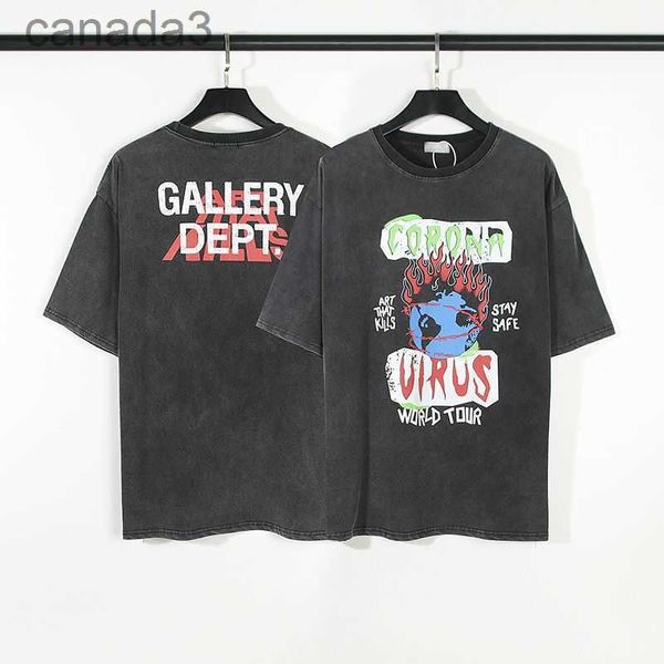 Galeria vintage lavagem angustiada dpt rasgado manga curta masculino e feminino solto casual hip hop tripulação pescoço na moda camisetas de algodão f4yq