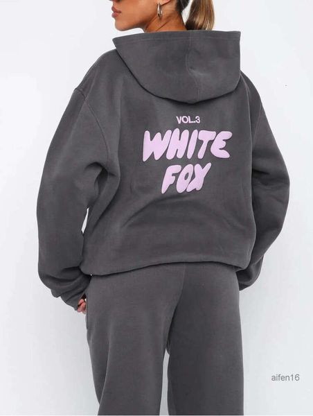 High Street Sportswear Beyaz Tilki Hoodie Tasarımcı Kadın Takip Setleri İki 2 Parça Giysisi Giyim Sportif Uzun Kollu Külot Kapüşonlu Satış