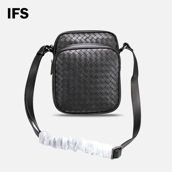 Couro genuíno clássico tecido à mão masculino casual moda negócios bolsa crossbody de alta qualidade quadrada preta adequada para presentes de aniversário e aniversários