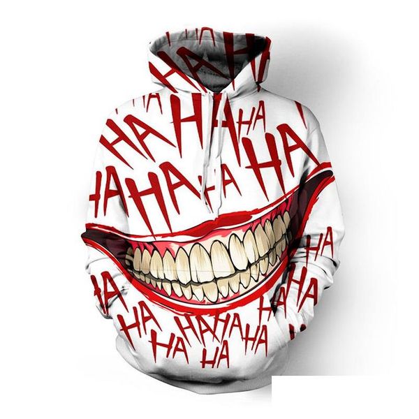 Homens camisetas Haha Joker Engraçado Hoodie Halloween Crazy Plover Manga Longa Moletom Moda Stree Casacos Cool Unisex Sportwear J1905 Dhkvs
