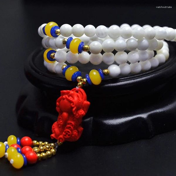 Link Armbänder Natürliche Tridacna Stein 6mm Perlen 108 Mala Cinnabar Brave Troop PiXiu Anhänger Für Frauen Pullover Kette Halskette schmuck