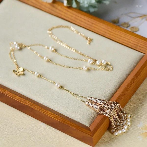 Anhänger Natürliche Perle Choker Quaste Halskette Gold Farbe Perlen Goth Pullover Kette Schmuck Schmetterling Anhänger Für Mädchen