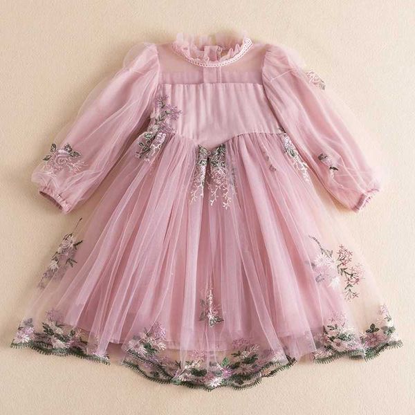 Mädchenkleider Elegantes Blumenmädchenkleid Hochzeitsfest Prinzessinkleid Lässige Kinderkleidung Spitze Lange Ärmel Kleid für Kinder im Alter von 3 bis 8 Jahren VestidosL2402