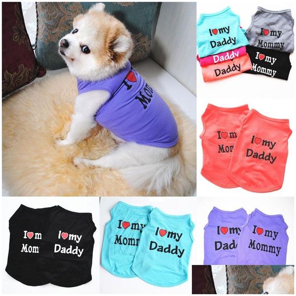 Vestuário para cães 6 cores roupas como papai e mamãe filhote de cachorro camisas cor sólida pequenos cães camiseta algodão suprimentos para animais de estimação outwear atacado dhluz