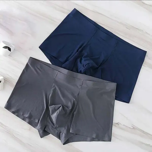 Cuecas sem costura homens roupa interior boxers luxo seda respirável spandex 3d virilha boxer nylon shorts desliza L-XXXL