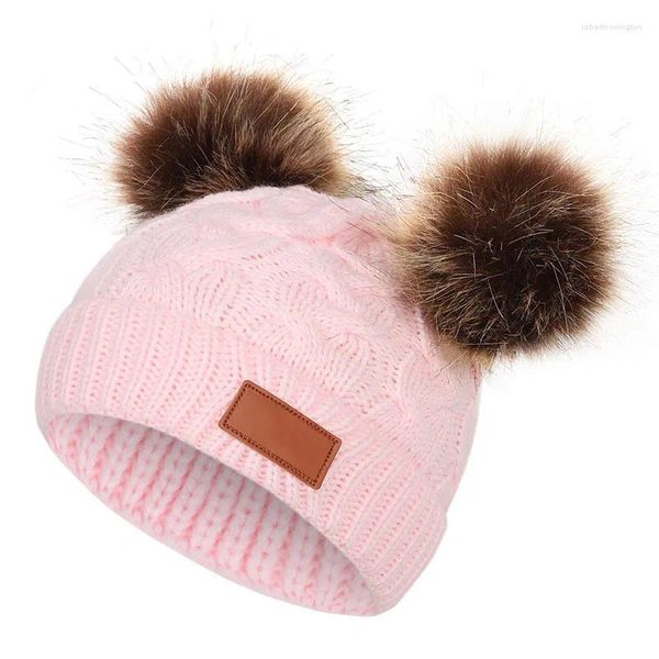 Береты, детская зимняя шапка-бини, детские теплые вязаные шапки с помпоном для девочек и мальчиков, милые шапки с меховым помпоном, шапка-капюшон