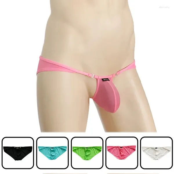 Cuecas de seda de gelo transparente cuecas masculinas cintura baixa bolsa fina sexy com botão destacável roupa interior masculina