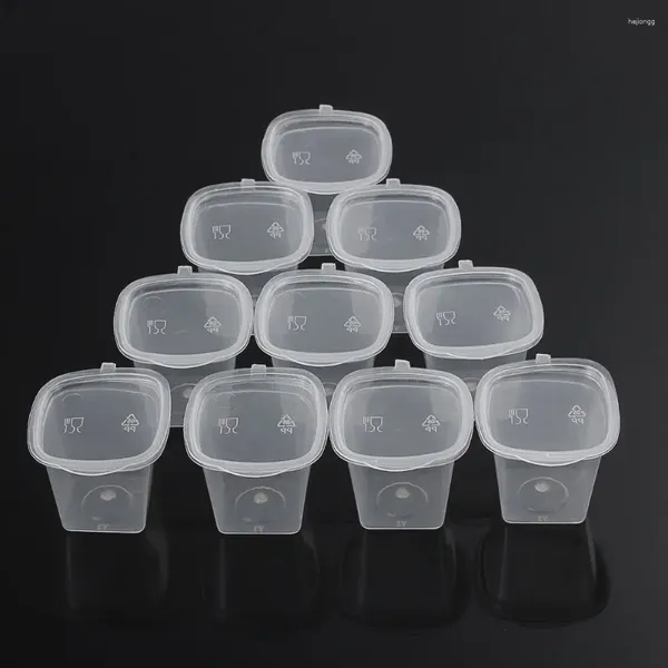 Garrafas de armazenamento 25pcs plástico descartável takeaway molho copo recipientes caixa de alimentos com tampas articuladas pequena paleta de pintura de pigmento reutilizável