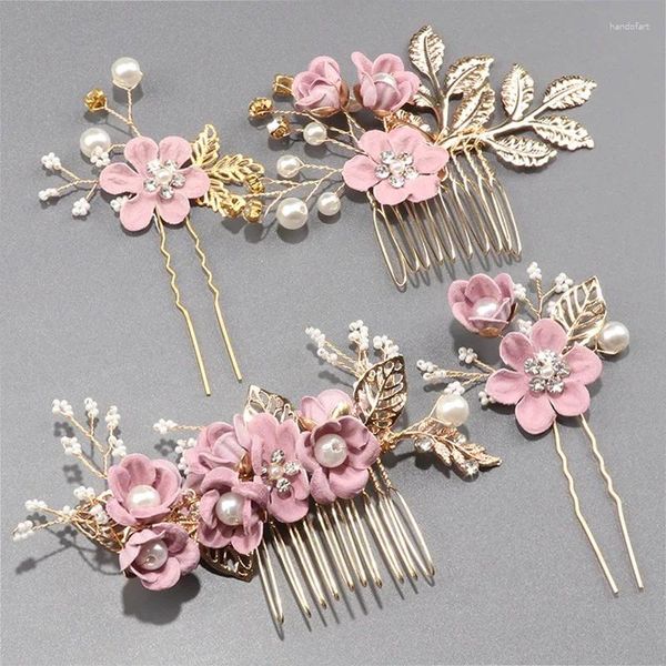 Grampos de cabelo femininos falso pérola barrettes tuck pente garfos retro headwear casamento hairside flor pentes hairpin cristal noiva cocar