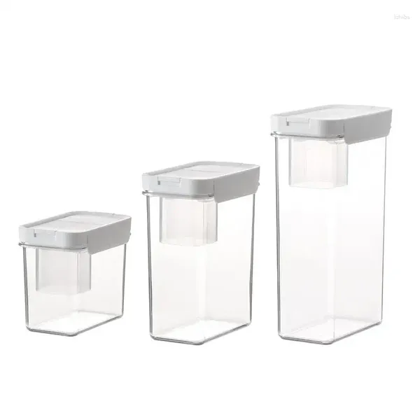 Garrafas de armazenamento recipientes de plástico com tampas articuladas retângulo caixas de grãos transparentes para vácuo de alimentos