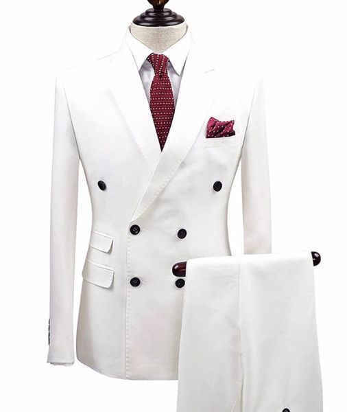 Ternos brancos 2 peças homens ternos de peito duplo noivo Terno masculino fumando fid fit Men Ternos de casamento Tuxedo jaqueta de blazer+calça