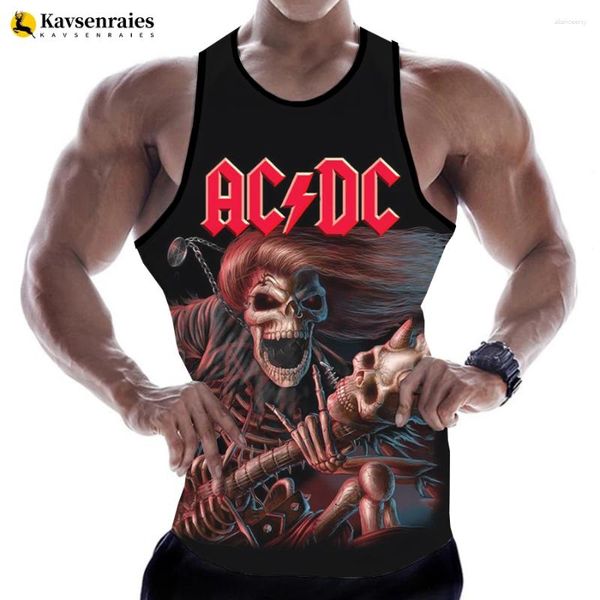 Regatas masculinas 2024 moda rock carta 3d impresso t camisa masculina verão casual ac dc sem mangas camisas hip hop oversized camiseta