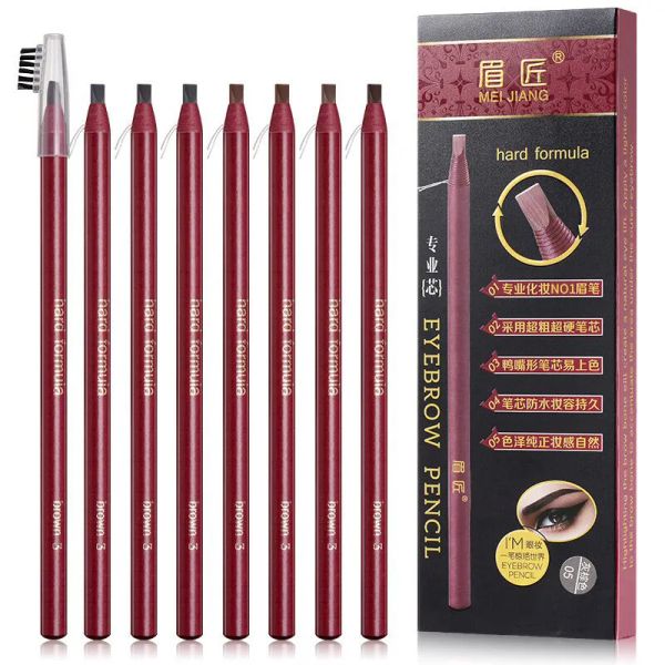 Melhoradores 12pcs Lápis de Sobrancelha Cosméticos Chineses Marrom Natural Tatuagem de Longa Duração Conjunto de Maquiagem À Prova D 'Água Beleza Atacado Frete Grátis