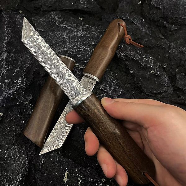 A2283 Hayatta Kalma Düz Bıçak Şamlı Çelik Tanto Point Blade Ebony Çelik başlıklı dış mekan sabit bıçak bıçakları ahşap kılıflı