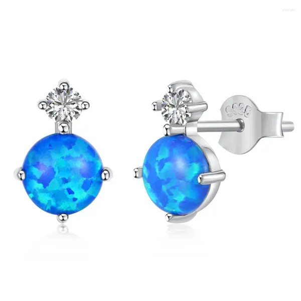 Orecchini a bottone WPB S925 in argento sterling da donna rotondo blu opale femminile zircone luminoso gioielli di lusso per ragazze regalo di festa